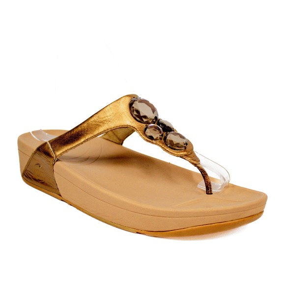 FitFlop Lunneta Bronze Jeweled Embellished Wedge Thong Sandals Women's 8 - Picture 1 of 10
